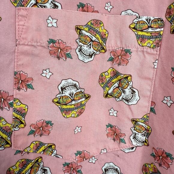 RF Brand Shirt Mens XXL Pink Skull Floral Hawaiian Button Up Short Sleeve 90s - Picture 3 of 9
